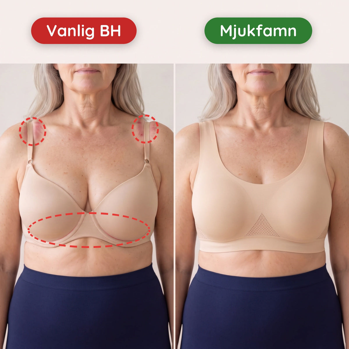 Vanlig BH jämförd med Mjukfamn Andningsbar BH