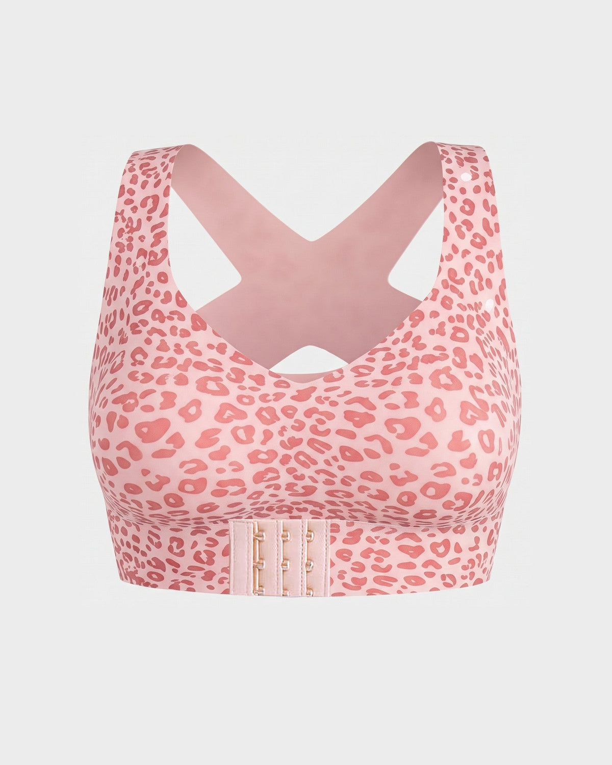 Clara Hållnings BH med korsad rygg i rosa leopard